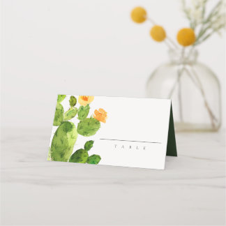 GREEN WATERCOLOR DESERT CACTUS FLOWER MONOGRAM PLACE CARD