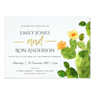 GREEN WATERCOLOR DESERT CACTUS FLOWER WEDDING CARD