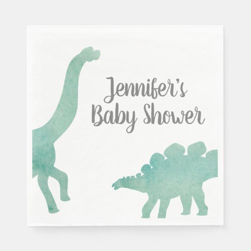Green Watercolor Dinosaur Baby Shower Napkins