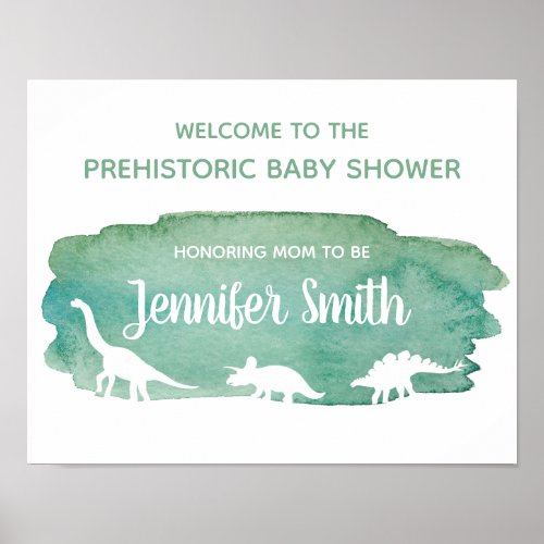 Green Watercolor Dinosaur Baby Shower Welcome Sign