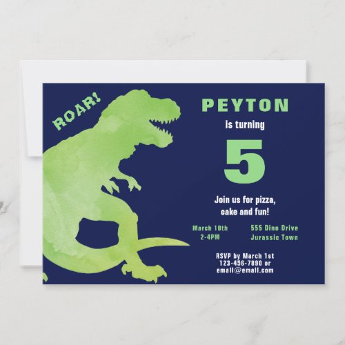 Green Watercolor Dinosaur Birthday Invitation