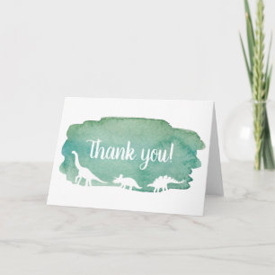 Green Watercolor Dinosaur Thank You Card