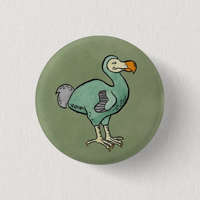 Green Watercolor Dodo Bird with Black Ink Button (Front)