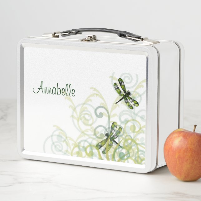 Green Watercolor Dragonflies Lunch Box (In Situ)