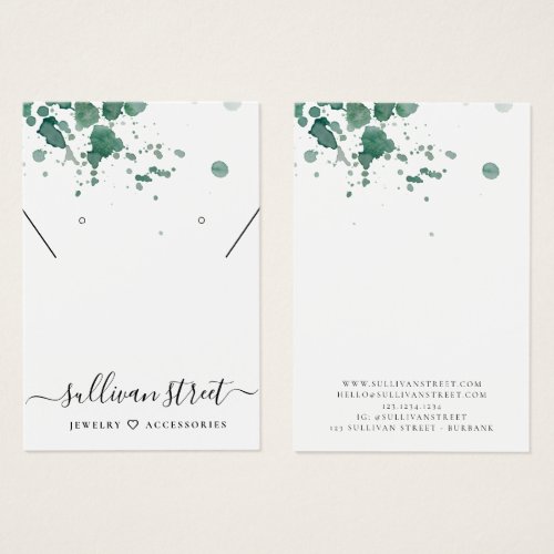 Green Watercolor Earrings Necklace Display Card