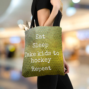 Green Watercolor Eat Sleep Kids To Hockey Repeat Tote Bag