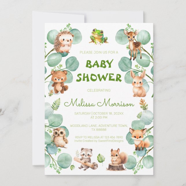 Green Watercolor Elegant Cute Baby Shower Invitation (Front)