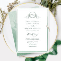 Green Watercolor, Elegant Monogram Wedding Invitat