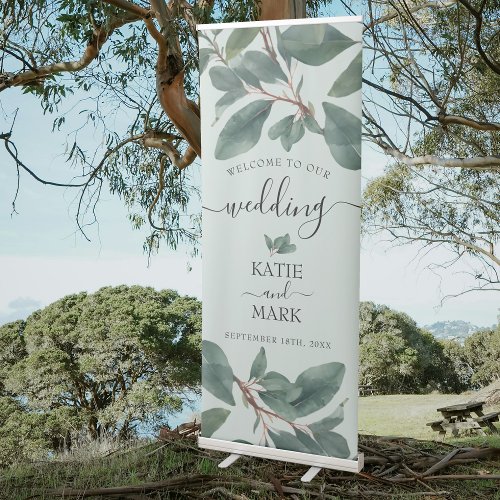 Green Watercolor Eucalyptus Greenery Wedding Retractable Banner