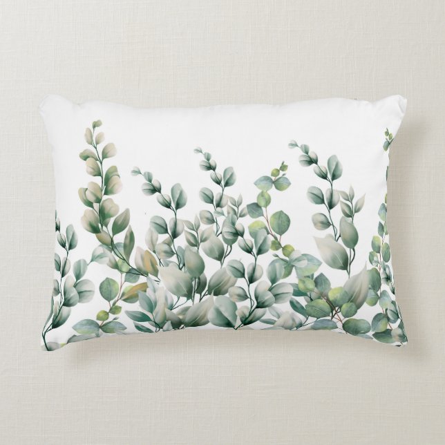 Green Watercolor Eucalyptus Leaf Accent Pillow (Front)