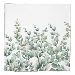 Green Watercolor Eucalyptus Leaf Duvet Cover