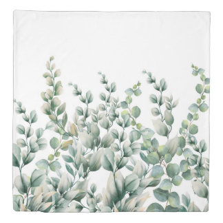 Green Watercolor Eucalyptus Leaf Duvet Cover