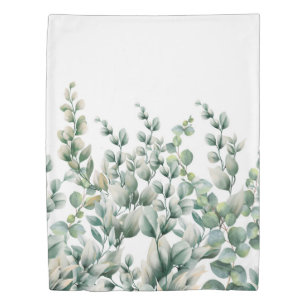 Green Watercolor Eucalyptus Leaf Duvet Cover