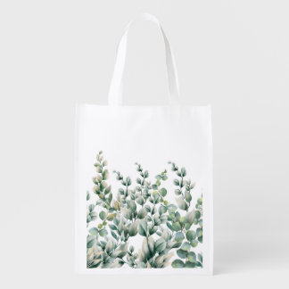 Green Watercolor Eucalyptus Leaf Grocery Bag
