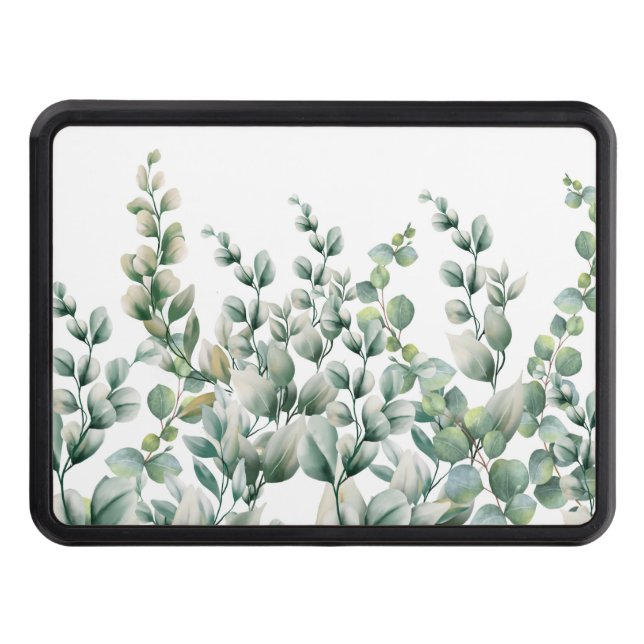 Green Watercolor Eucalyptus Leaf Hitch Cover (Front)