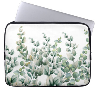 Green Watercolor Eucalyptus Leaf Laptop Sleeve