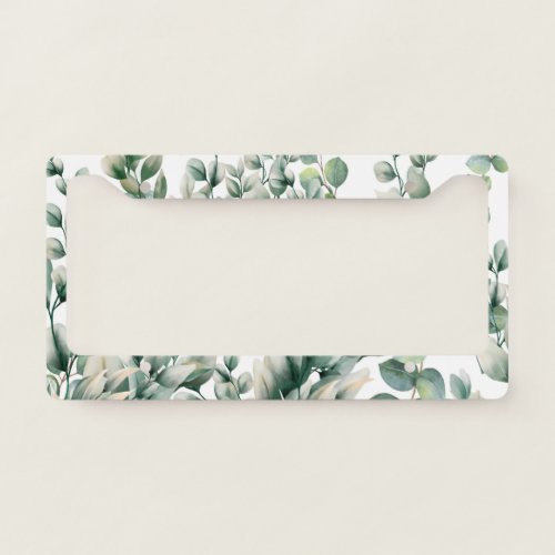 Green Watercolor Eucalyptus Leaf License Plate Frame