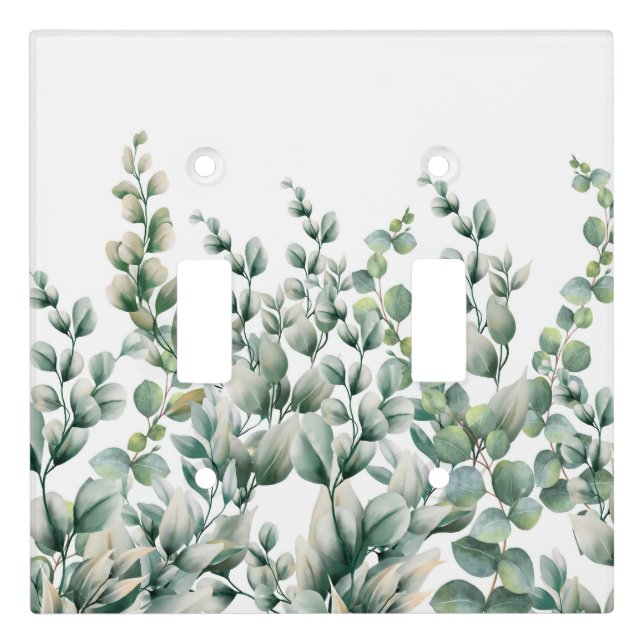 Green Watercolor Eucalyptus Leaf Light Switch Cover (Front)