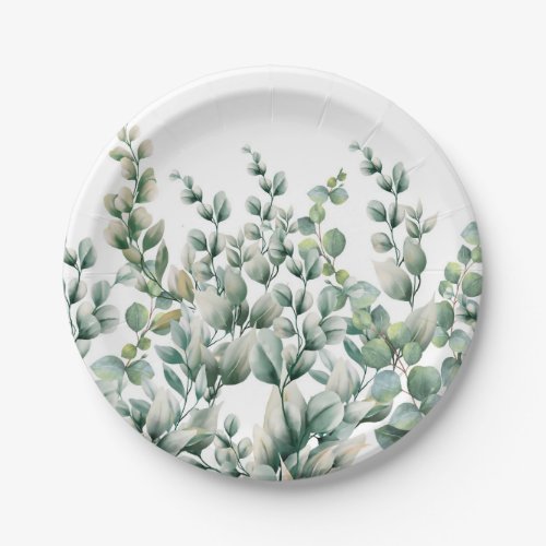 Green Watercolor Eucalyptus Leaf Paper Plates