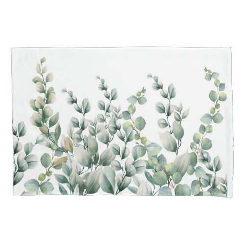 Green Watercolor Eucalyptus Leaf Pillow Case