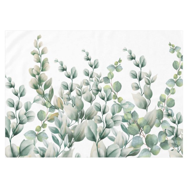 Green Watercolor Eucalyptus Leaf Tablecloth (Front (Horizontal))