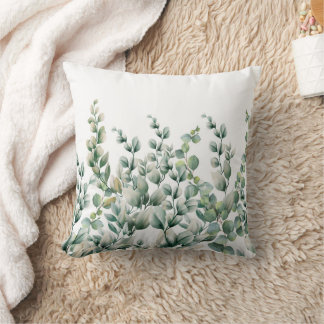 Green Watercolor Eucalyptus Leaf Throw Pillow