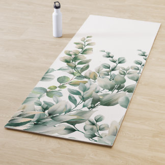 Green Watercolor Eucalyptus Leaf Yoga Mat