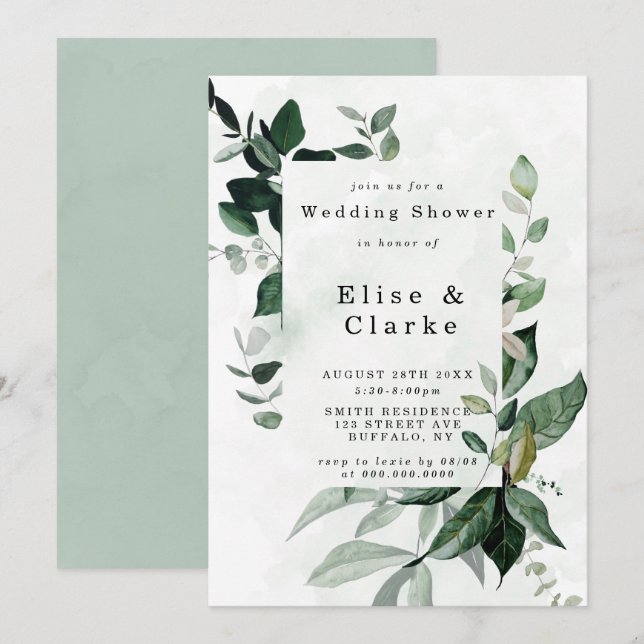 Green Watercolor Eucalyptus Wedding Shower Invites (Front/Back)