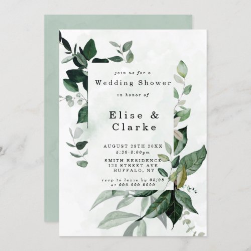 Green Watercolor Eucalyptus Wedding Shower Invites