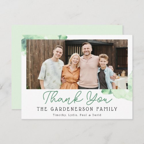 Green Watercolor Family Photo Thank You  Postcard