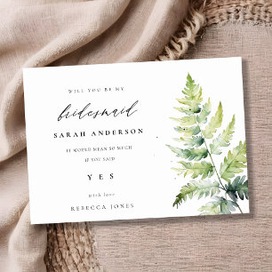 Green Watercolor Fern Foliage Bridesmaid Invitation