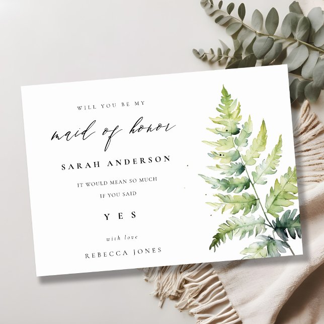 Green Watercolor Fern Foliage Maid Of Honor Invitation (Creator Uploaded)