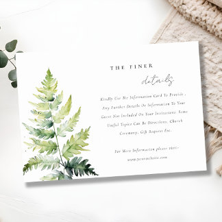 Green Watercolor Fern Foliage Wedding Details Enclosure Card