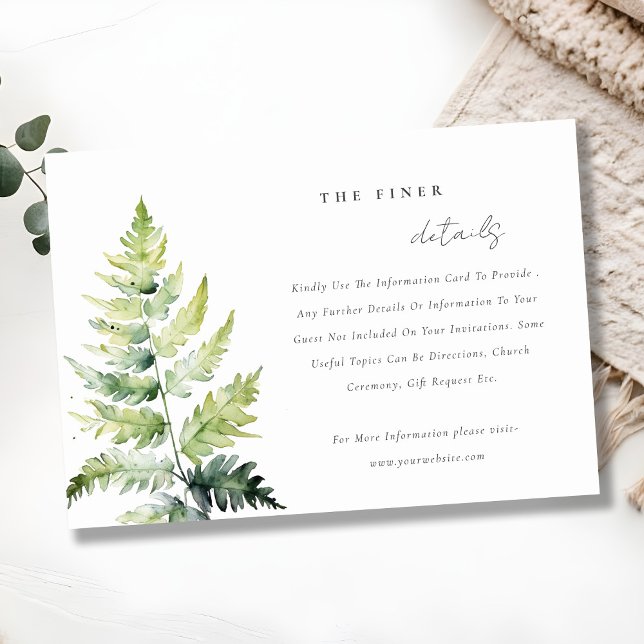 Green Watercolor Fern Foliage Wedding Details Enclosure Card (Creator Uploaded)