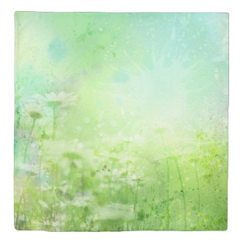 Green Watercolor Floral (1 Side) Queen Duvet Cover by FantasyPillows at Zazzle