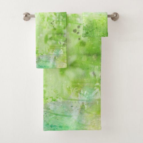 Green Watercolor Floral Bathroom Towel Set