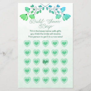 Green Watercolor Floral Bridal Shower Bingo Flyer