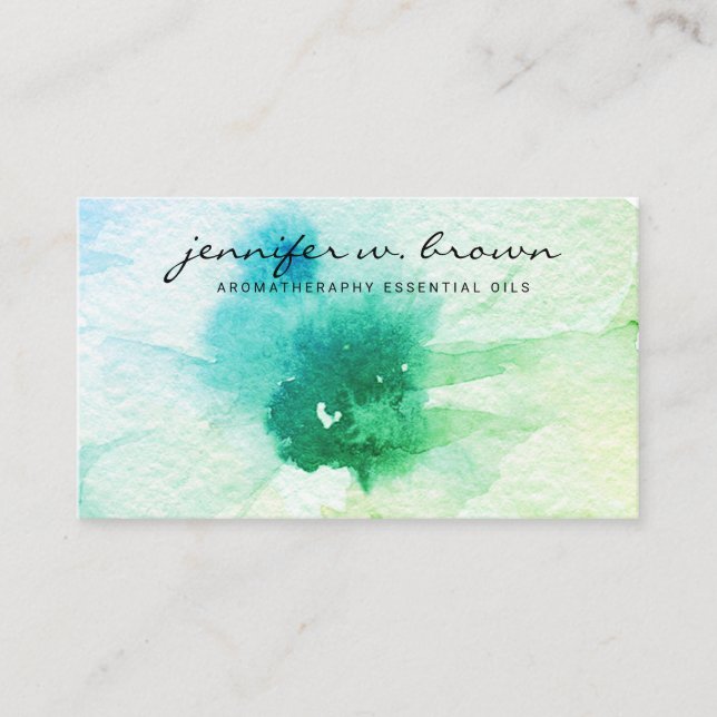 Green watercolor floral Custom Business Card (Front)