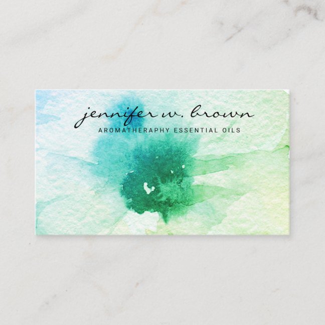 Green watercolor floral Custom Business Card