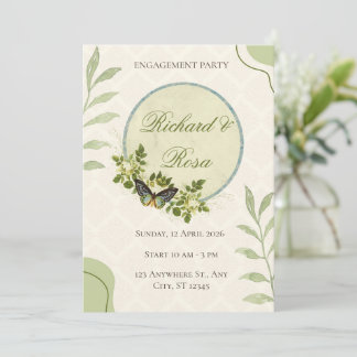 Green Watercolor Floral Engagement Invitation