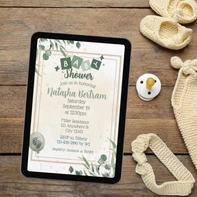 Green Watercolor Floral Leaves Baby Shower Invitation (Creator Uploaded)