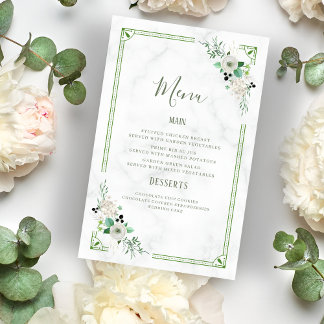 Green Watercolor Floral & Marble Wedding Menu card