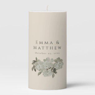 Green Watercolor Floral Peonies Bouquet Pillar Candle
