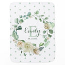 Green Watercolor Floral Polka Dots Girl Nursery Baby Blanket Green Watercolor Floral Polka Dots Girl Nursery Baby Blanket