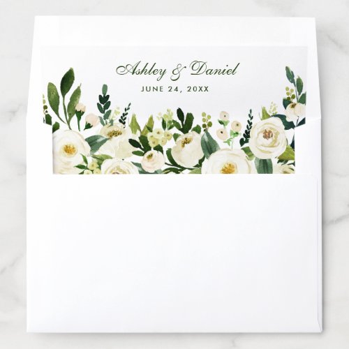 Green Watercolor Floral Wedding Envelope Liner