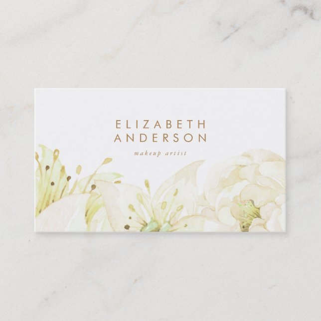 Green Watercolor Flowers Lilies Business Card (Front)