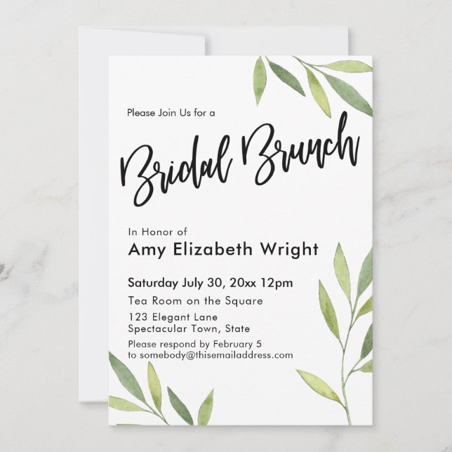 Green Watercolor Foliage Bridal Brunch Invitation (Front)