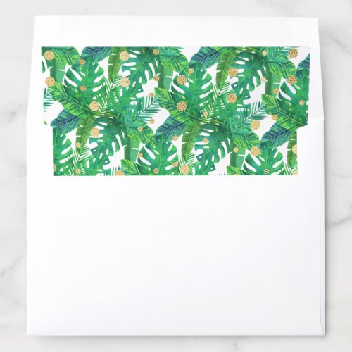 Green Watercolor Foliage  Gold Foil Confetti Dots Envelope Liner
