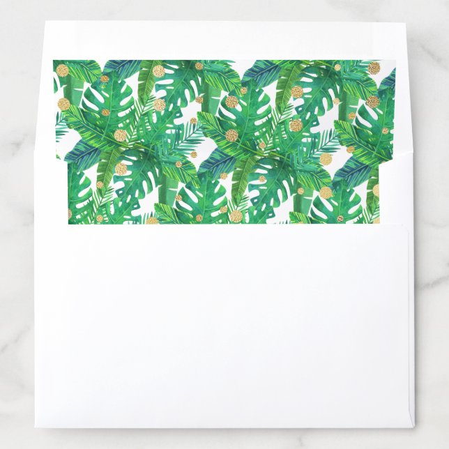 Green Watercolor Foliage & Gold Foil Confetti Dots Envelope Liner (In Envelope)