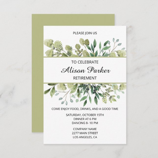 Green Watercolor Foliage  Invitation (Front/Back)